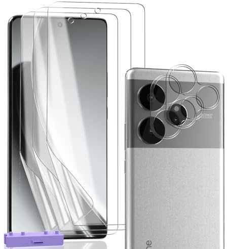 Zerrshoo Protector de Pantalla para Realme GT 6 5G/GT 6T 5G, Película de TPU Hidrogel Flexible 3 Piezas y Cristal Templado Protector Cámara 2 Piezas, Anti-Arañazos HD Claro Película Protectora