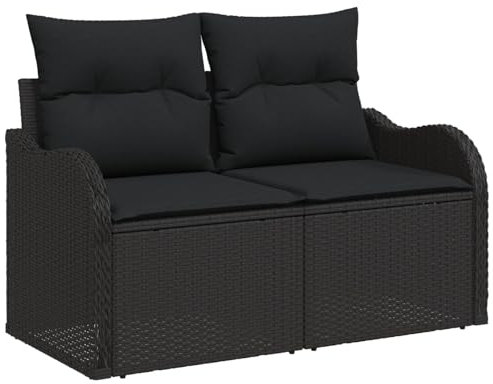 vidaXL 2-Sitzer Gartensofa mit Stauraum und Kissen, schwarz, Poly-Rattan. Wetterfestes Gartenmöbel für Terrasse, Wintergarten, Balkon. modernes, zeitgemäßes Design, Bequeme Couch zum Entspannen.