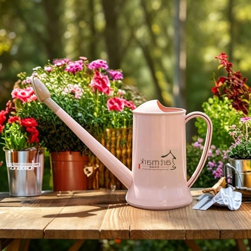2L Thick Plastic Watering Can with Long Spout – Lightweight Garden Watering Can for Indoor & Outdoor Plants, Flowers, Balcony –Durable & Leakproof (Pink)