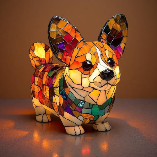 LEKEFETO 3D Corgi Lampe, Nachtlicht der Hundeserie, Hund Nachtlicht Lampe aus Gebeiztem Kunstharz, Haustier-Dekolampe, 3D Corgi Figuren, für Hundeliebhaber