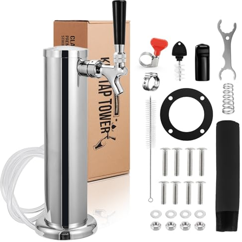 Edelstahl Bierturm Single Tap - Vormontiert mit Selbstschließendem Zapfhahn, Auslaufsicherer & Schaumarmer Biersäule, Biertower für Homebar, Party, Pub, Restaurant