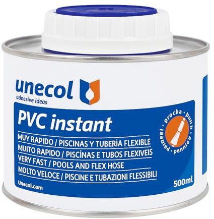 Unecol PVC INSTANT - Pegamento Azul para Tuberías PVC y ABS | Máxima Fijación, Curado Rápido | Ideal Piscinas, Riego, Fontanería | Interior y Exterior, 125 ml (500 ml)