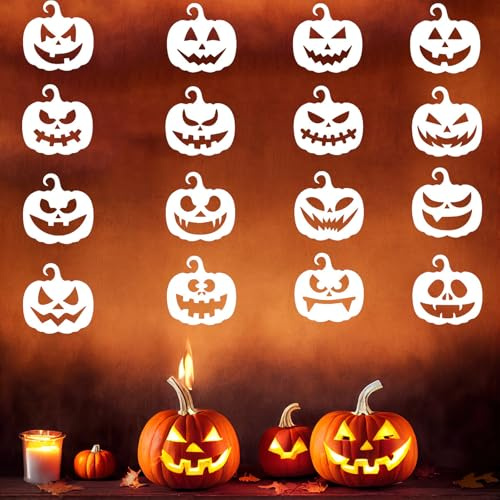 FANOST Halloween-Schablonen zum Basteln, wiederverwendbar, 20 x 20 cm, große Halloween-Schablonen für Kürbismalerei auf Fenster, Wand, Sammelalbum, Karten, Kuchen, 16 Stück