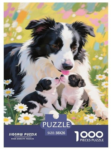 Puzzles Border Collie-Hütehund-Kunst Farbenfrohes Legespiel Erwachsene Tier Buntes Legespiel 1000-teilig Geburtstagsgeschenk Für Erwachsene 38x26cm/1000pcs