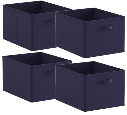 Homullel Foldable Storage Cube Boxes Set of 4 Dark Blue, Storage Unit Box with Handle, Collapsible Storage Bins Organiser for Shelf Closet Organization