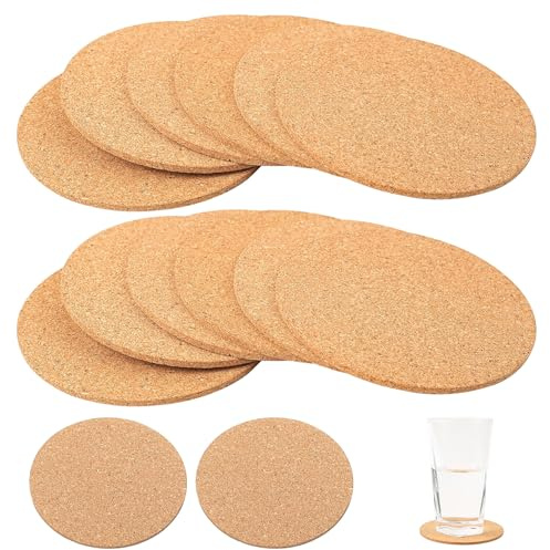 Peygre 14 Pièces sous-Verres en Liège Ronds, Résistants à la Chaleur, 10cm | Dessous de verre en liège, sous-tasses, cork coasters, pour tasses, verres, boissons, café, cocktails, bar.