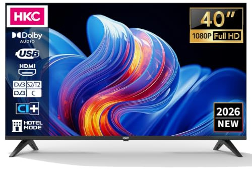 HKC H40Q1F-NS Téléviseur 40 Pouces (100 cm), Full HD LED TV avec Triple Tuner (DVB-T/T2-C-S/S2), Dolby Audio, HDMI, Lecteur Multimédia USB, CI/CI+, Mode Hôtel