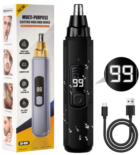 AOOSU Nose Hair Trimmer, Nose Hair Trimmers for Men, Rechargeable Cordless Painless Ear Eyebrow Trimming Tool Dual Edge Blades Razor Easy Cleaning and Rinsing with LED Light for Man Woman Black