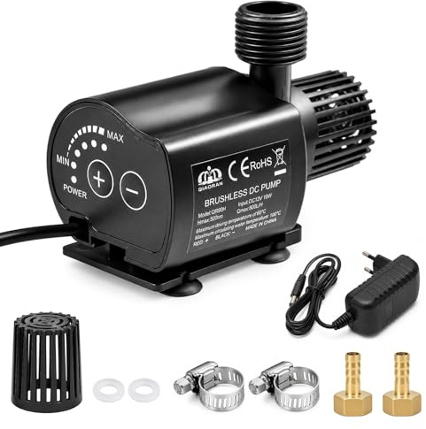 Wasserpumpe 12V 800L/H 15W, Mini Tauchpumpe mit 1,5m Kabel & 5-Stufig Einstellbarer Durchfluss Förderhöhe 4.5M, Leise Edelstahl Teichpumpe Klein für Aquarium, Springbrunnen, Garten, Kühlzirkulation