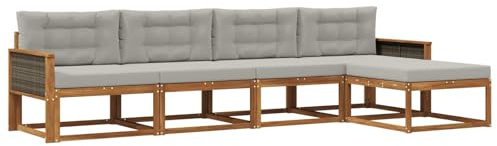 vidaXL Outdoor-Sofagarnitur mit Kissen 5 pcs Natur und Hellgrau, Gartenmöbel Set, modern, wetterfest, Sitzgruppe, Ecksofa, Akazienholz, braun, modulare Lounge