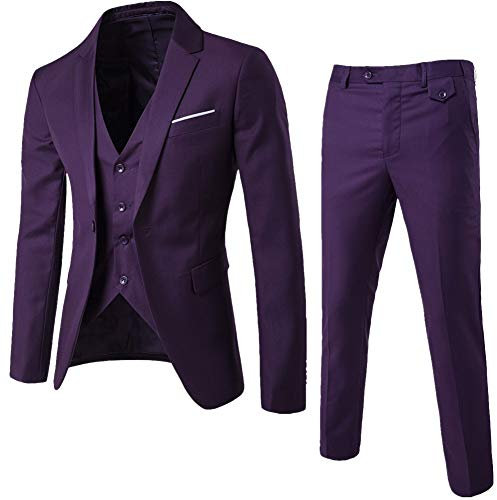 MISSMAO Abito Uomo 3 Pezzi - Classico e Elegante - Matrimonio Festa e Affari Viola 2XS