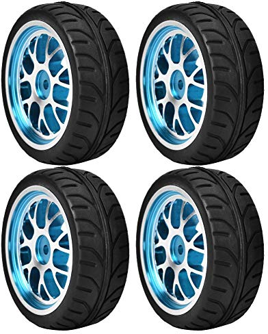 Drfeify 4 Stück 1/10 RC-Autoreifen, RC-Gummireifen Felgen Ersatzteile Ersatzteile Playing Accessories für die meisten 1:10 Waagen auf der Straße(Blaue Fläche)