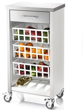 DON HIERRO - Carrito de cocina, Verdulero con encimera en Acero Inoxidable, MOHER-Blanco