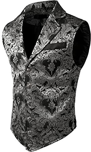 VATPAVE Herren Viktorianischer Anzug Weste Steampunk Gothic Weste Groß Silber