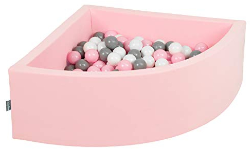 KiddyMoon Viertel Eckig Bällebad Bällepool 90X30cm/200 Bälle ∅ 7Cm Ballgruben Für Babys Spielbad Kleinkinder, Hergestellt In Der EU, Pink:Weiß/Grau/Puderrosa