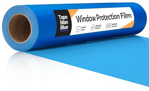 TapeManBlue Window Protection Film, 24 inch x 600 feet, Made in The USA, Strongest and Most Durable Window Protection Film for Construction, Blue Self-Adhesive Temporary Glass Protection Tape