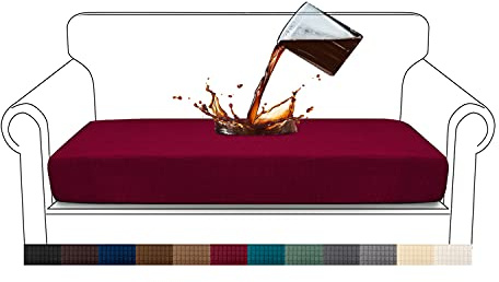 Granbest Premium Wasserdicht Sofa Sitzkissenbezug, High Stretch Jacquard Sitzkissenschutz Sofasitzbezug für Couch (2 Sitzer, Weinrot)