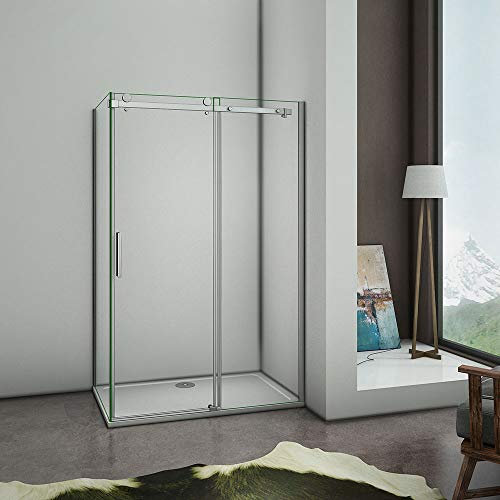 AICA cabine de douche 130x90x195cm en 8mm verre anticalcaire,porte de douche coulissante et paroi latérale