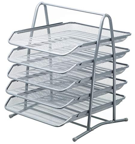 Mesh Letter Tray 5 Tier Desk Letter Filing Trays Holder Silver A4 Document Paper Wire Mesh Storage Organiser