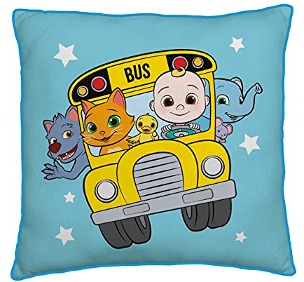 CoComelon Friends CCMFRECU001UK Kissen, quadratisch, offizielles Lizenzprodukt, wendbar, zweiseitiges Design, Blau