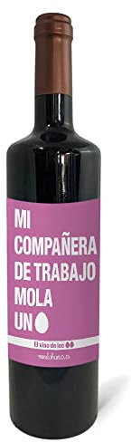 Regalo original. Botella de vino tinto Mi compañera de trabajo mola un huevo. 75cl.