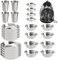 TOPZEA 26 Stück Edelstahl Camping Teller und Schüsseln, Camping Mess Kits Camping Geschirr Set Geschirr inklusive Teller, Schüssel, Tassen, Edelstahl Geschirr für Camping, Wandern, Reisen, Picknick