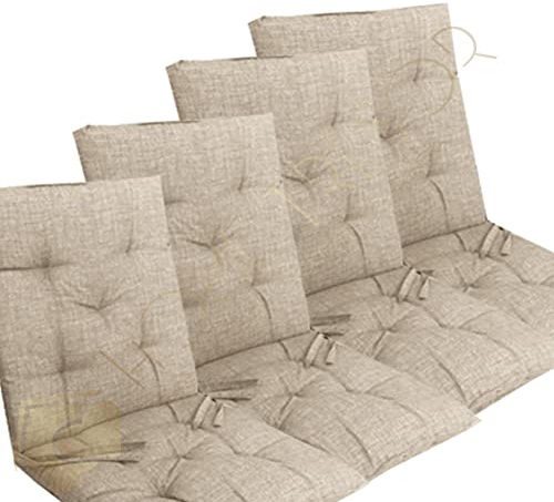 Home Tresor - Set Cuscini per Sedie con Schienale, Cuscini per Sedie da Interno, Esterno, Cucina, Giardino Cuscini Coprisedia Imbottiti 6 cm. con Schienale 4 Pezzi (Beige)