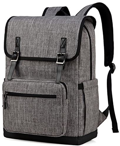 VASCHY Sac à Dos Ordinateur Portable 15.6 Pouces, Résistant à l'eau Sac à Dos Homme Femme Femme Ancien Antichoc PC Portable avec Poches élastiques pour Bouteilles pour Voyage/Travail, 19.4L(Gris)