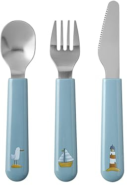 Mepal - set de cubiertos infantiles de 3 piezas - cubiertos infantiles - set de cubiertos con tenedor, cuchillo y cuchara para niños - apto para el lavajillas - Sailors Bay