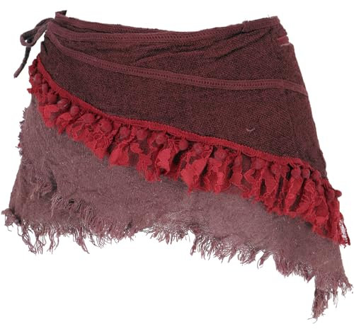 GURU SHOP Goa Cacheur mit Spitze, Minirock, Wickelrock Gürtel - Rot, Damen, Baumwolle, Size:M