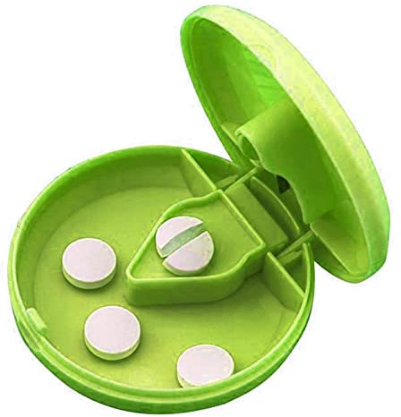 komsoup Tagliapillole - Divisorio per Tablet Rotondo da Viaggio con Lame in Acciaio Inossidabile,Organizer per Pillole Portatile Facile da Usare con Fibbie per Adulti, Donne, Uomini, Anziani
