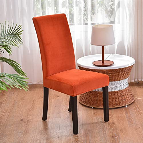 Morbuy Einfarbig Stuhlhussen Set Stretch Stuhlbezug für Esszimmerstühle, Samt Velvet Waschbarer Stuhlhussen Schwingstühle Stuhlüberzug für Haus Hotel Hochzeit Partys (6er Set,Orange)