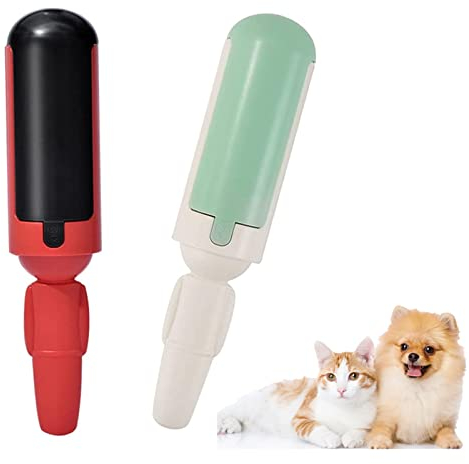 2Pcs Pet Hair Remover Roller, Reusable Cat And Dog Hair Remover Brush, Washable Lint Brush Pet Fur Remover Sticky Lint Rollers for Carpet Clothes Furniture Bedding Laundry Sofa (Red+Green)