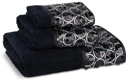Zahari Home Sinatra Modern Bathroom Towel Set 3-Piece Bath Towel, Hand Towel and Wash Towel, Luxury Contemporary Decor, Black Bath Towel Sets