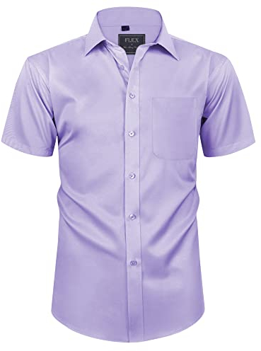 siliteelon Herren Kurzarm Helles Lila Business HemdenKurzarm mit Tasche Freizeithemd Hemd Regular fit Business Männer Hemd Sommer Herren Kurzarm Bügelleichte Oberteile-2XL