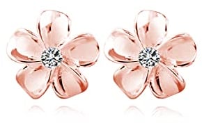 Reffeer 925 Sterling Silber Plumeria-Blumen-Ohrringe für Damen, Blumen-Ohrstecker, hübsche Ohrringe (C-Rose Gold Plated)