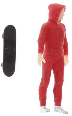 pistro 1:64 Garage/Street Diorama Layout Figura Skater Ragazzo con Modello Skateboard - Rosso