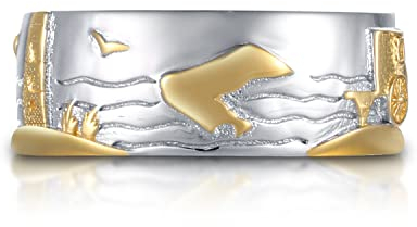 Borkum Ring mit Borkumer Landschaft, 925er Sterling Silber, poliert, teilvergoldet Borkum Nordsee Ostfriesland (58)