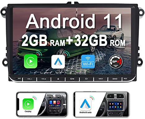 JUNHUA 9 2GB+32GB Android Autoradio für VW Golf 5 V Golf 6 VI Passat Polo Tiguan T5 EOS mit Wireless CarPlay Android Auto, Doppel Din Bluetooth Autoradio mit Navi WiFi FM Radio RDS USB SWC Canbus