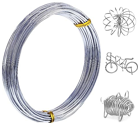 Basteldraht 2mm x 20m, Draht zum Basteln Schmuckdraht Aluminiumdraht Bindedraht Modellierdraht Draht Rostfrei Aluminiumdraht, Silberdraht, Schmuckdraht für Schmuckherstellung Bastelarbeiten