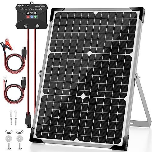 Voltset Kit de panneau solaire monocristallin 30 W 12 V + contrôleur de charge MPPT 10 A + support de montage réglable pour voiture, camping-car, bateau, moto, ouvre-porte