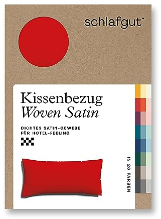 schlafgut Woven Satin Kissenbezug 40 x 80 cm Red Deep Uni in Premium Hotelqualität, Kopfkissenbezug einzeln mit 100% weicher Baumwolle