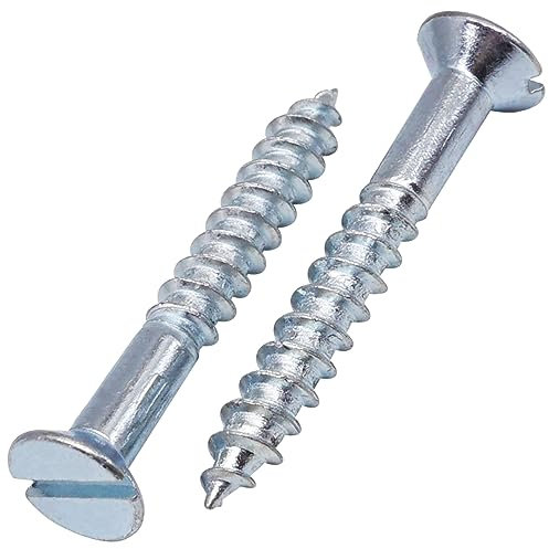 SKIR'CO (50 pièces) Vis à Bois Acier Zingué 4.0 x 30 mm, Tête Plate Fendue, Tête Fraisée, Vis DIN 97