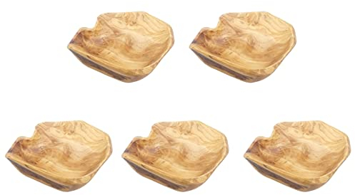 Fegtrty 5X Obst Salat Servier Schale Hand Geschnitzte Wurzel Schalen Kreatives Wohnzimmer Echtholz Süßigkeiten Schüssel 15-19cm