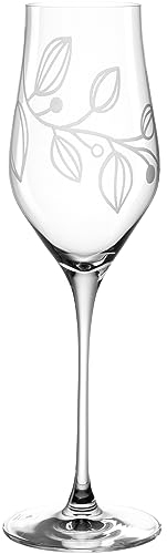 LEONARDO Boccio Champagnerglas - Sektglas für Champagner aus Kristallglas - Mit floraler Gravur - Inhalt 340 ml - Spülmaschinengeeignet - 1 Champagner Glas mit schmaler Öffnung