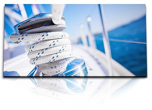 Paul Sinus Kunstdruck Bilder 120x60cm Segelschiff Segelboot Blau Sonnenschein Tau Seil