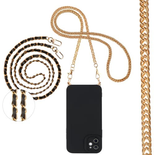 Pnakqil Coque pour iPhone 15 Pro Max 6,7 avec Cordon, Étui de Téléphone avec 2 Chaine Bijoux Bandouliere Collier Corde, Noir Mat TPU Silicone Souple Antichoc Bumper Housse, Laniere 1