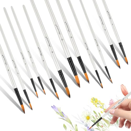 Andibro Micro Detail Paint Brush Set,12 teilig Professionelles Künstler Filbert Pinsel mit Feinen Details für Detailmalereien Gesichtsbemalung Ölgemälde Miniatur Acryl Modellbau(12 Größen,Weiß)