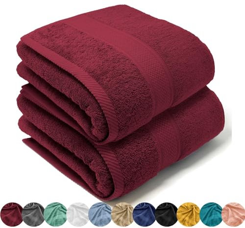 LEBENGOOD Grand Ensemble de Serviettes de Bain, Douche, Coton Premium, 550 g/m², 2 pièces (90x170), Extra Douces, absorbantes et résistantes(2 90X170 Wine)