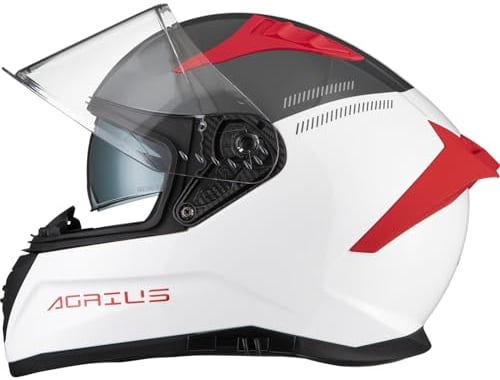Agrius Storm Banshee Motorcycle Helmet L Gloss White Grey Red